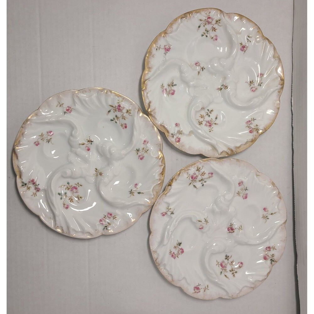 Antique Limoges Oyster Plates - Charles Field Haviland / GDM - Trio Set (1880s)